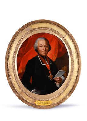 portrait of a man in a black coat holding a book and a pipe