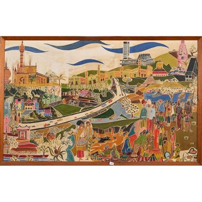 an image of a painting of a city with people and buildings