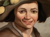 a painting of a woman wearing a hat with lemons on it