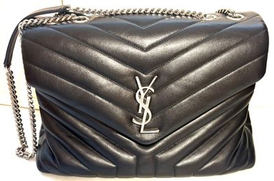 YVES SAINT LAURENT - Sac Loulou en agneau noir matelassé à surpiqûres 