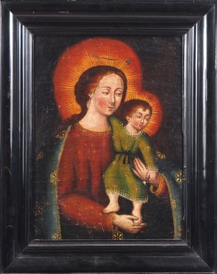 an old painting of a woman holding a child in her arms