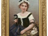an image of a painting of a young girl with a bird in her hand