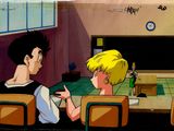 scène d'anime montrant un garçon et une fille assis dans une salle de classe