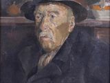 portrait of an old man in a black hat and a black coat