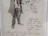 painting of a man in a suit and tie holding a sign