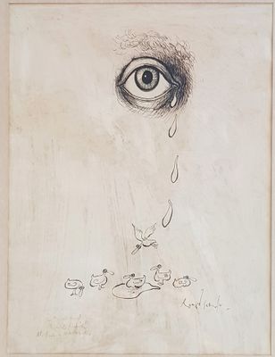 an image of a drawing of a person ' s face with a tear coming out of it