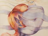 un tableau représentant une femme tenant un poisson dans ses bras