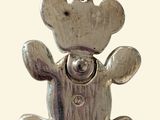 a small silver teddy bear charm on a white background