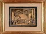 framed picture of a drawing of a man working in a factory