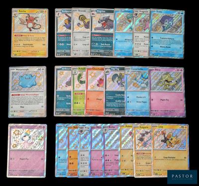 les cartes pokémon sont toutes alignées et prêtes à être jouées