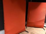 an image of a room that has a red curtain in it