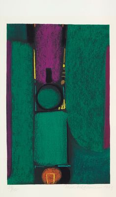 an image of a painting of a clock on a green and purple background