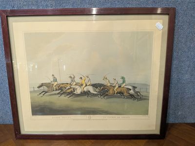 une photo d'une photo représentant un groupe de chevaux et de jockeys