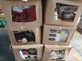 several cardboard boxes stacked on top of each other in a warehouse