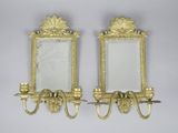 pair of antique brass wall mirrors with sconces on each side