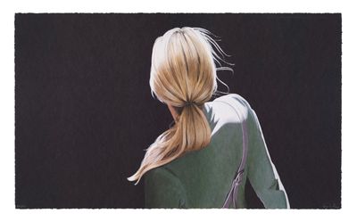 tableau représentant une femme avec une queue de cheval, vêtue d'un haut vert