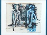 a picture of a painting of a man and a woman sitting on a bench