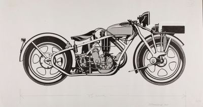 a drawing of a motorcycle that is sitting on a table