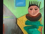 une peinture représentant une femme avec une couronne sur la tête