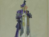 un dessin représentant une femme vêtue d'une robe violette et portant un chapeau