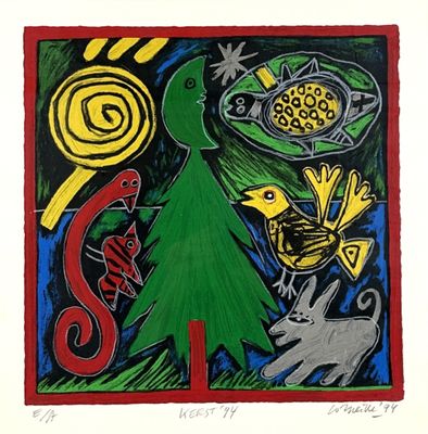an image of a picture of a painting of a bird and a tree