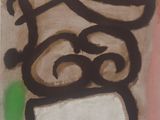 an image of a painting of a vase with a red flower in it