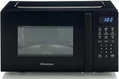 un micro-ondes noir muni d'une horloge numérique sur la façade