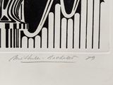 an image of a black and white drawing of a man playing a musical instrument