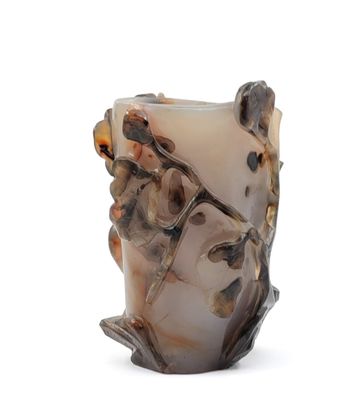 CHINE Porte-pinceaux bitong en agate grise veinée de brun et…