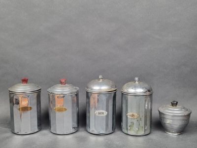 Lot de 5 pots à épices couverts en métal marqués "Chicorée" …
