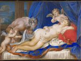 an image of a painting of a woman laying on a bed