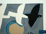 a painting of a bird flying over a circle