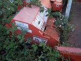 une machine rouge qui est cachée dans les buissons