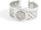 Bracelet de montre Guccissi argenté, avec un cadran blanc et un bracelet argenté