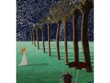 a painting of a man and a woman in a park