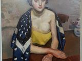 tableau représentant une femme en robe jaune assise sur une chaise