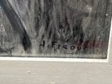 graffiti on the window of a house with a cat sitting on the window sill