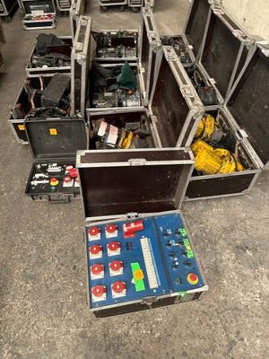 many open cases that are sitting on the floor