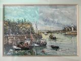 a picture of a painting of boats in the water