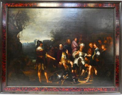 tableau représentant un groupe de personnes dans un décor boisé