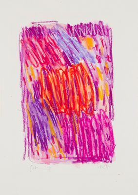 drawing of a pink and purple abstract painting on a white paper