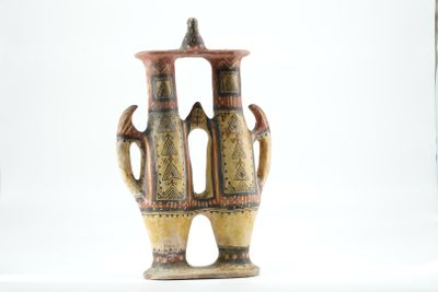 ALGERIE, Kabylie. Vase double en terre cuite à décor peint g… - Photo 1