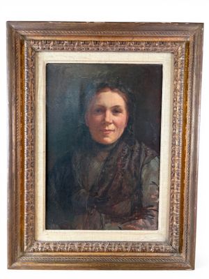 un vieux tableau représentant une femme en robe marron