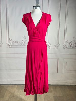 SUD EXPRESS - Robe longue en viscose fuschia, encolure V à p…