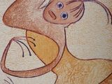 a drawing of a woman and a cat on the wall