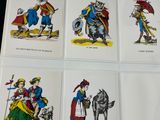 six cards with different illustrations of people in medieval clothing