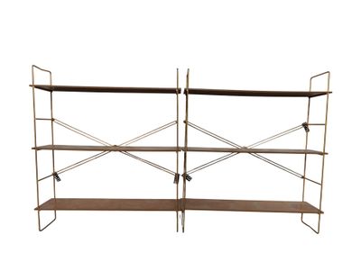 a pair of shelvings with shelves on each side