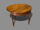 a round table with a wooden top on a gray background