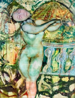 Claude ROUTIER, Nu debout, technique mixte sur papier signée… - Photo 1