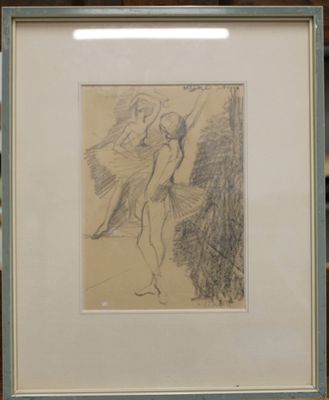 framed drawing of a woman in a bathrobe by a window